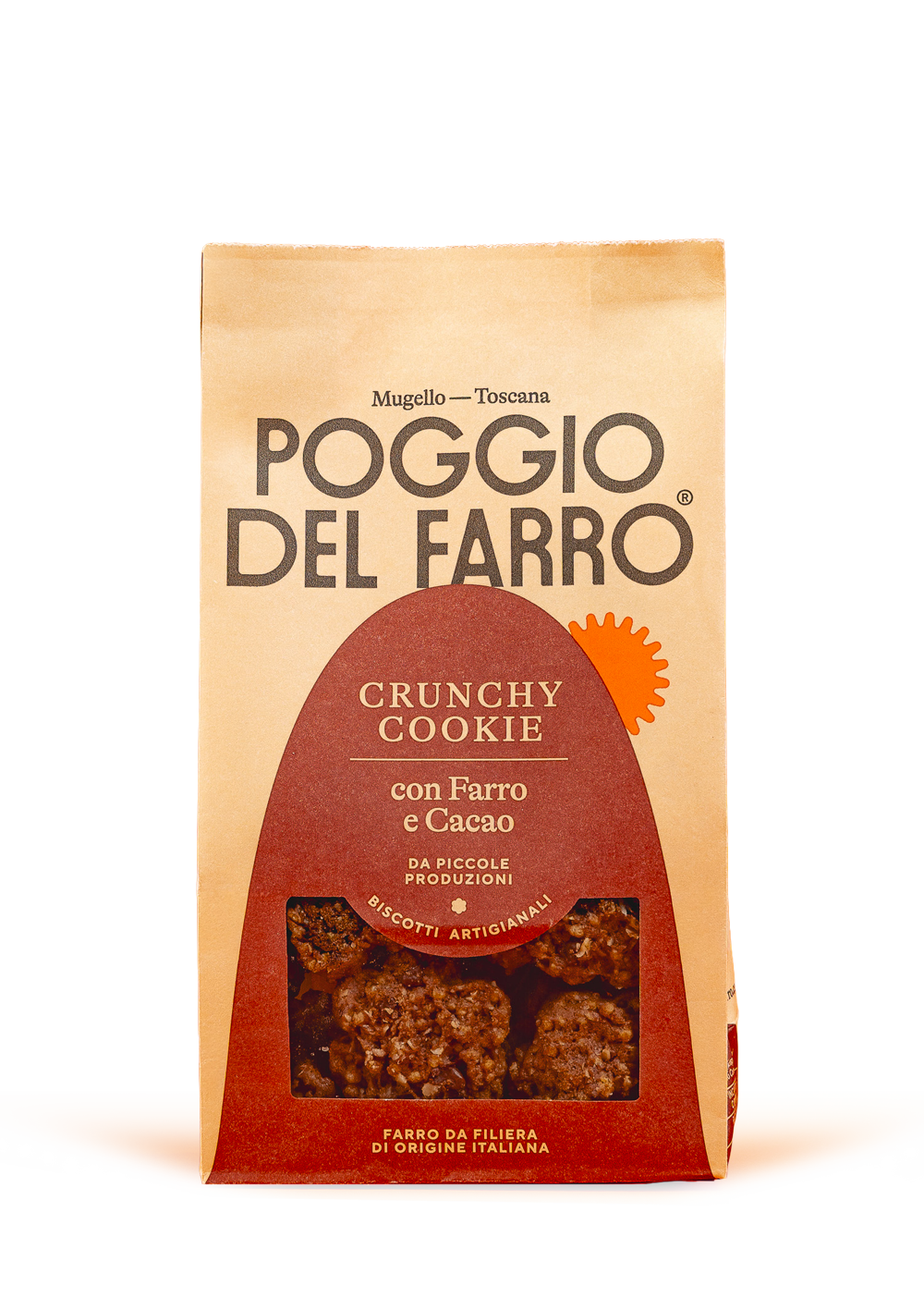 Crunchy cookie al farro e cacao Poggio del Farro, confezione da 200 g