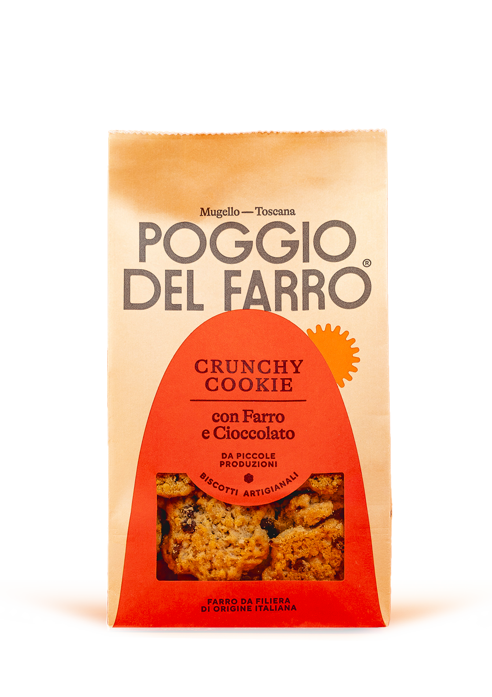 Crunchy cookie al farro e gocce di cioccolato Poggio del Farro, confezione da 200 g