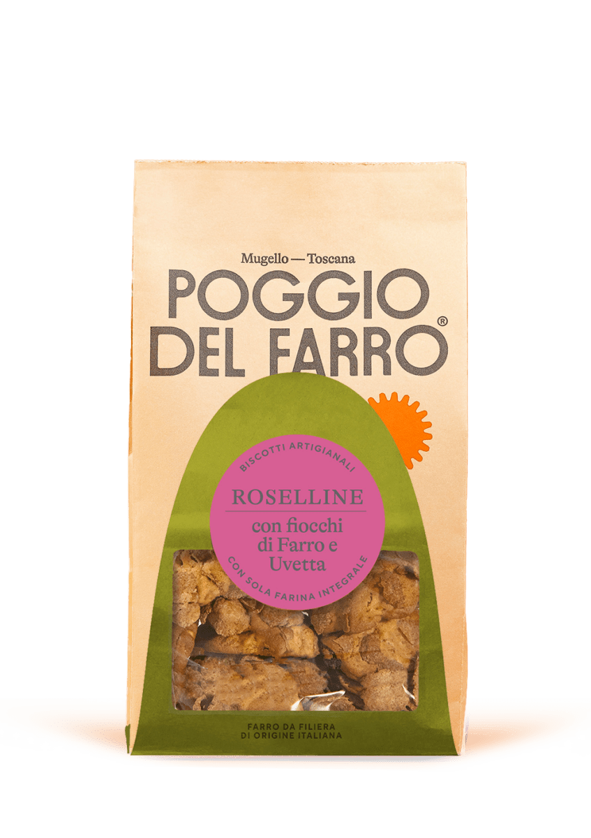 Roselline con fiocchi di farro e uvetta con sola farina integrale di farro. Biscotti Artigianali.