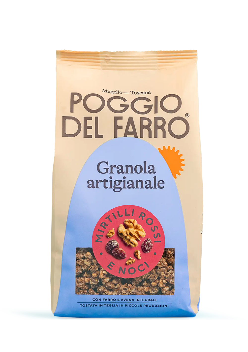 Confezione granola artigianale al farro con mirtilli rossi e noci Poggio del Farro