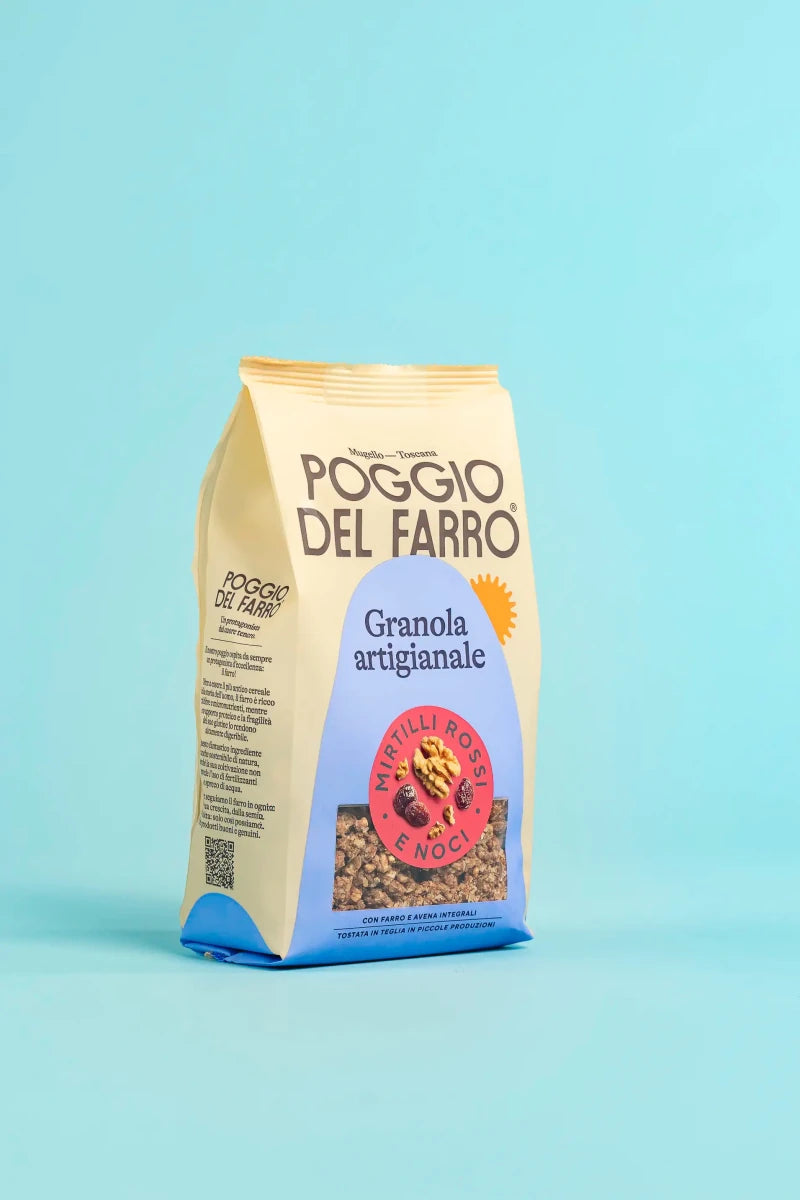 Granola artigianale Poggio del Farro con mirtilli rossi e noci laterale